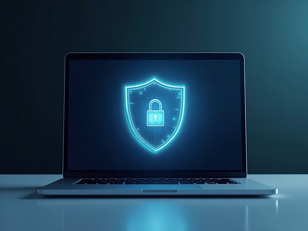 biểu tượng khiên bảo vệ dữ liệu cá nhân và doanh nghiệp trên laptop