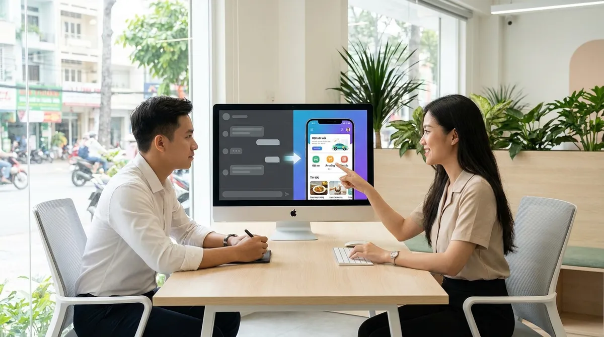 Câu mô tả biến thành giao diện app hoàn chỉnh